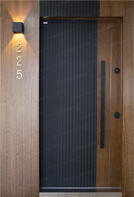 درب ضد سرقت چوبی مدرن مدل G614 با روکش طبیعی چوب گردو و PVC مشکی سوپرمات