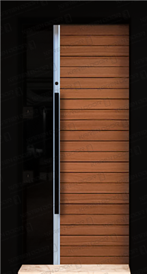 درب ضد سرقت چوبی مدل K700 با ورق کامپوزیت مشکی براق و روکش طبیعی چوب گردو